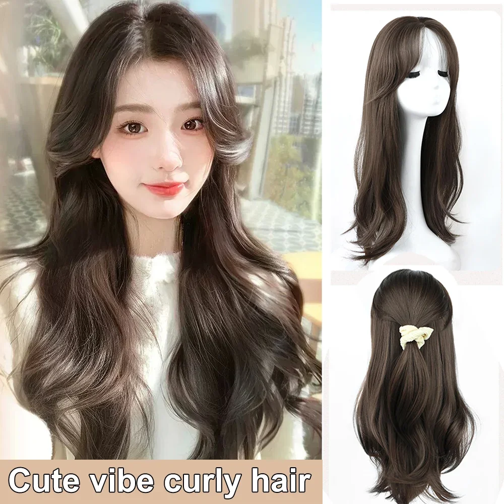 

Natural Long Straight layered Wigs Synthetic Brown Wig for Woman Daily Cosplay Middle Part Heat Resistant Fiber