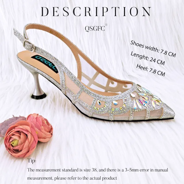 QSGDavid-Chaussures et sac en tissu à paillettes argentées pour dames, conception creuse, Parker pointu, talons hauts, tendance de la mode, 03/portable, fête 2