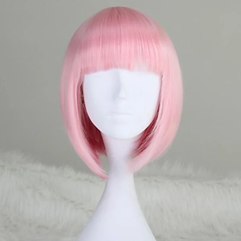 

Capless Fashion Short Straight BOB Light Pink Synthetic Wig with Full Bang