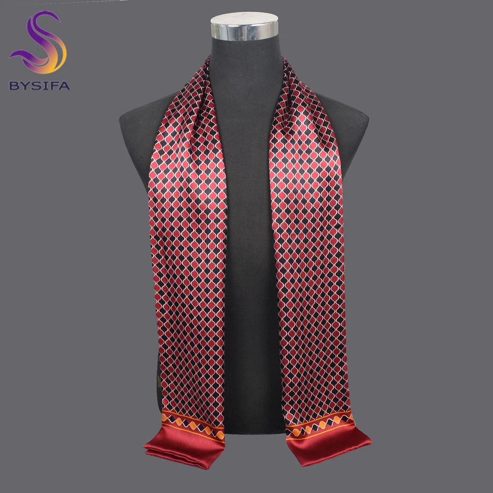 

[BYSIFA] New Male Silk Scarf Fashion Fall Winter 100% Pure Silk Men Long Scarves Accessories Spring Warmer Scarf Cravat160*26cm