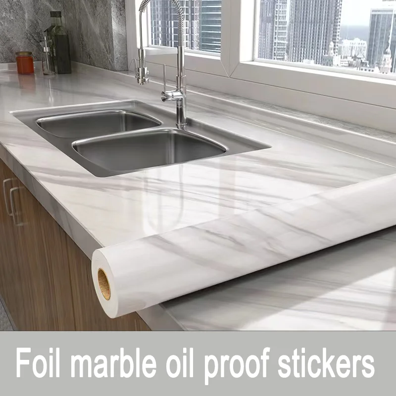 

10m Waterproof Oil Proof Foil Wallpaper for Kitchen Wall Mesa Decor PET Marble Self Adhesive Removable Bathroom Wall Stickers