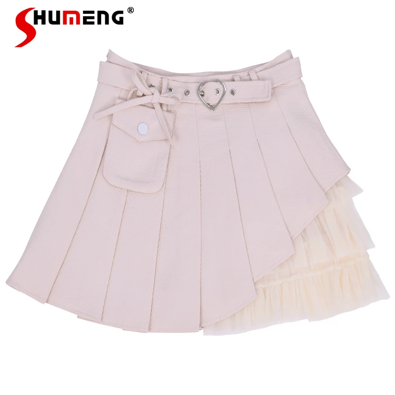 2023 Autumn And Winter Ruffled Mesh Stitching Asymmetric Pleated Skirt Lace-up Pocket Love Belt Pink Kawaii Skirts Women Clothes
2023 Autumn And Winter Ruffled Mesh Stitching Asymmetric Pleated Skirt Lace-up Pocket Love Belt Pink Kawaii Skirts Women Clothes