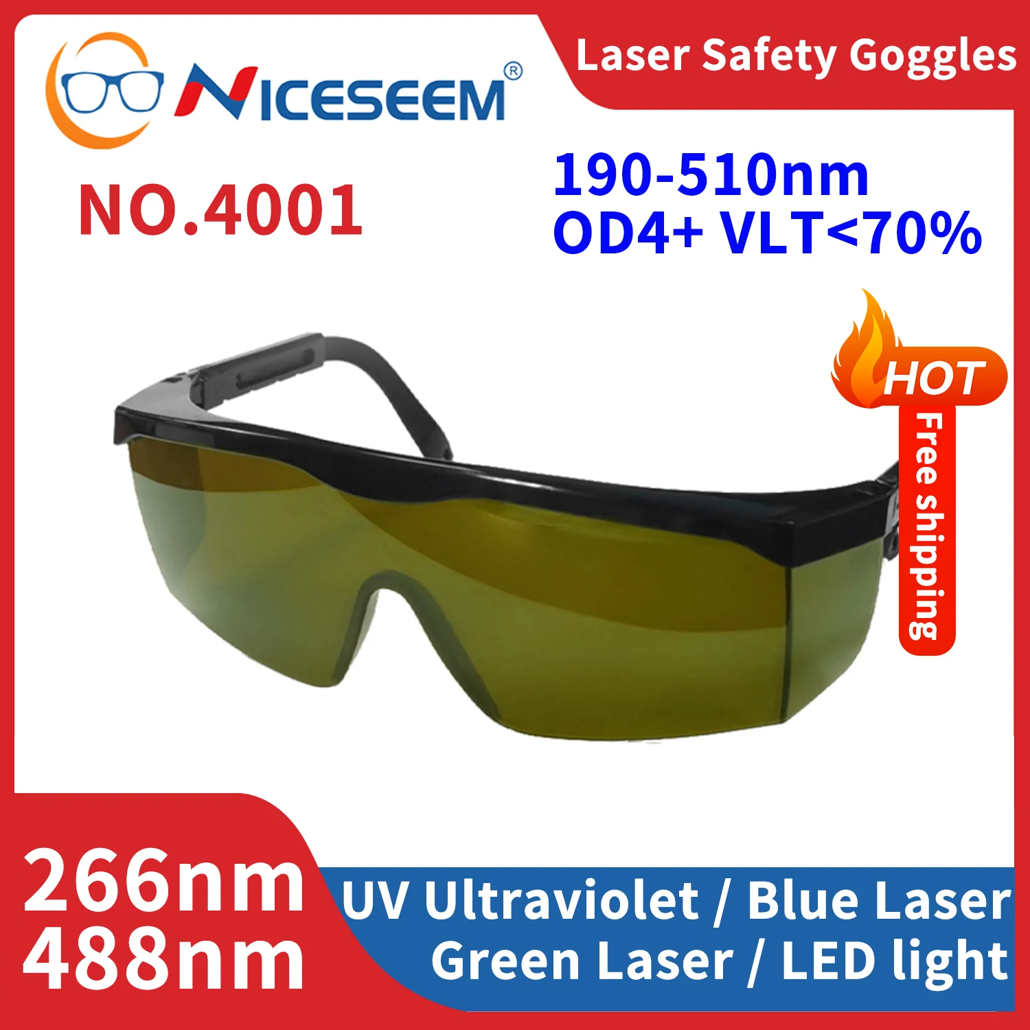 

190-510nm UV Violet Blue Laser LED Laser Safety Goggles Protective Glasses Shield Protection Eyewear Laser Pointer for Work