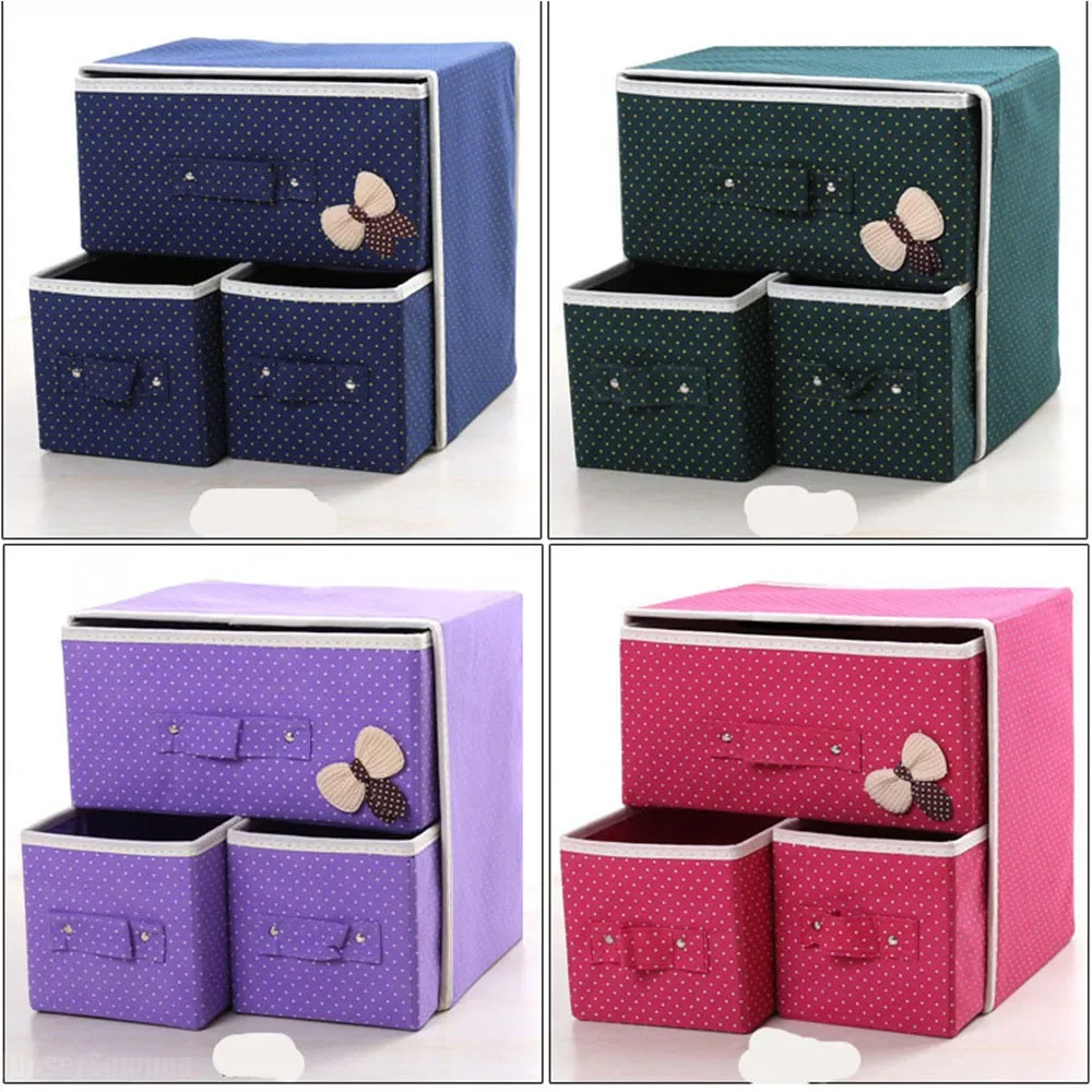 

2024 New High Quality Non-woven Folding Storage Box 3 Drawers Thickened Underpants Socks Bras Sundries Minimalist Convenient