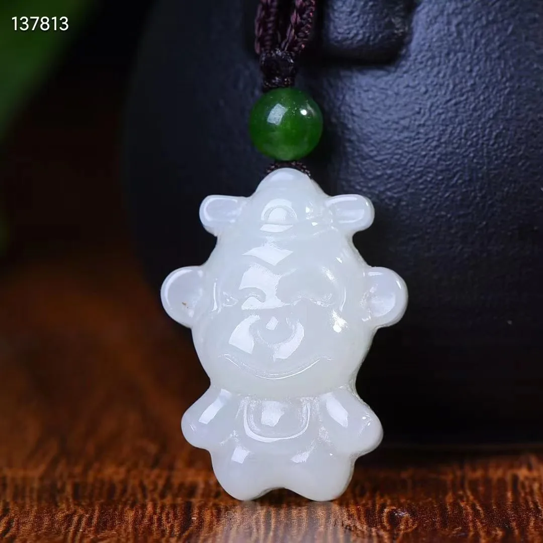 

Natural 100% real white hetian jade carve Zodiac Monkey pendant Bless peace necklace jewellery for men women gifts luck jade