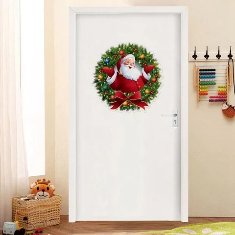 

Christmas Santa Claus Wreath Wall Door Sticker Window Stickers xmas Oranments Christmas Decorations For Home New Year 2022 nole