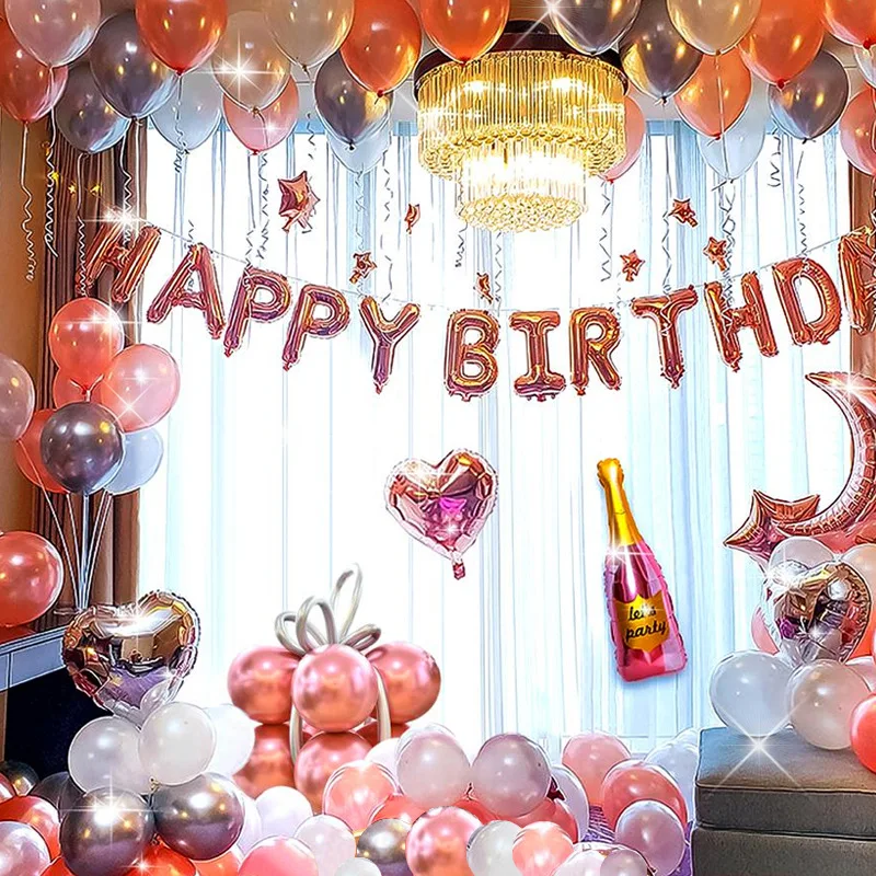 

Birthday Party Balloons Decoration Rose Gold Foil Letter Balloon Set Happy Birthday Globos Kids Party Decoration Banner Supplies