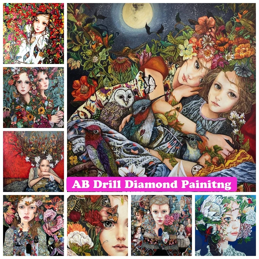 

Flower Fairy 5D DIY AB Drills Diamond Painting Embroidery Cartoon Big Eyes Elf Fantasy Girl Art Cross Stitch Mosaic Home Decor