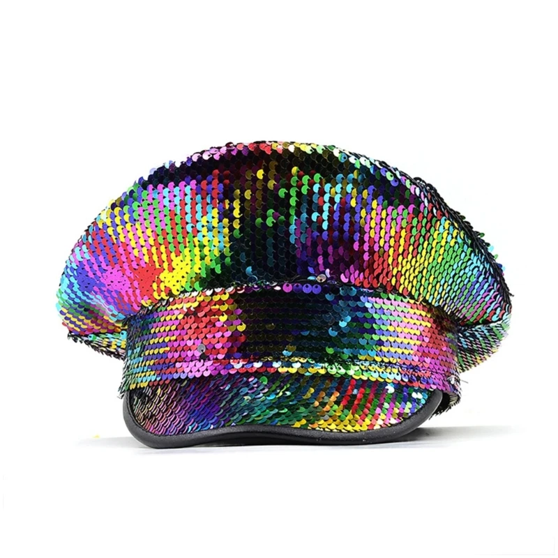 

Woman Military Hat with Colorful Sequins Decor Stage Show Hat Military Hat Stage Performances Hat for Masquerade Party