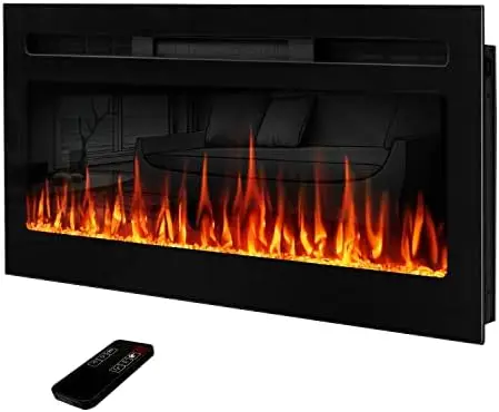 

Fireplace Recessed & Mounted Fireplace Heater, Fireplace Inserts, Mirrored Led Linear Fireplace with Remote Control, Timer