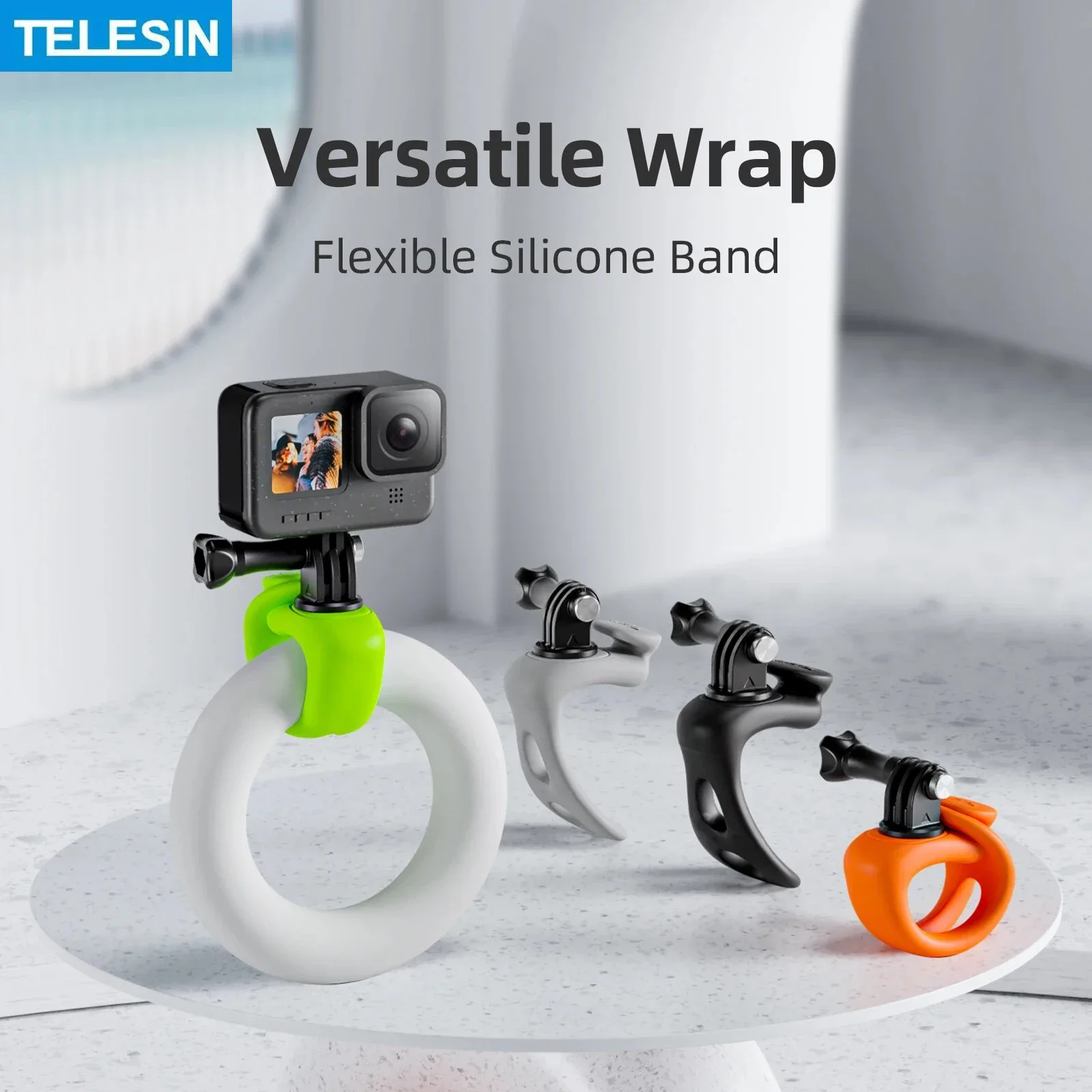 

TELESIN Elastic Small Q Handlebar Mount Flexible Silicone Band Versatile Wrap For GoPro 12 Insta360 DJI Action Camera Accessory