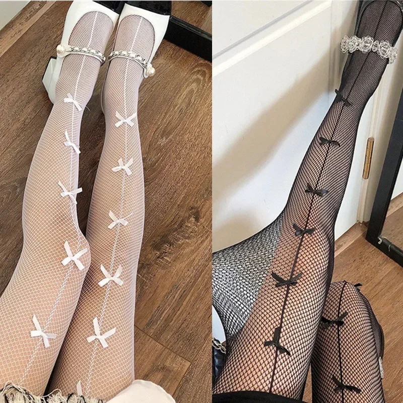 

Summer JK Mesh Fish Net Stockings Transparent Slim Pantyhose Hollow Out Fishnet Party Nylon Club Net Black White Women Tights