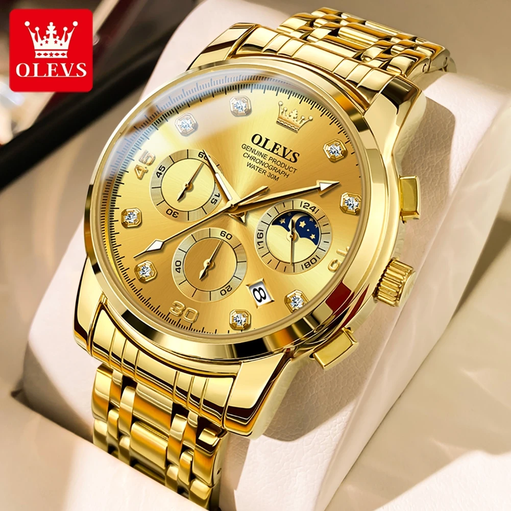 OLEVS 2023 New Mens Watches Top Brand Luxury Gold Quartz Watch for Men Stainless Steel Waterproof Date Chronograph Wristwatch
OLEVS 2023 New Mens Watches Top Brand Luxury Gold Quartz Watch for Men Stainless Steel Waterproof Date Chronograph Wristwatch