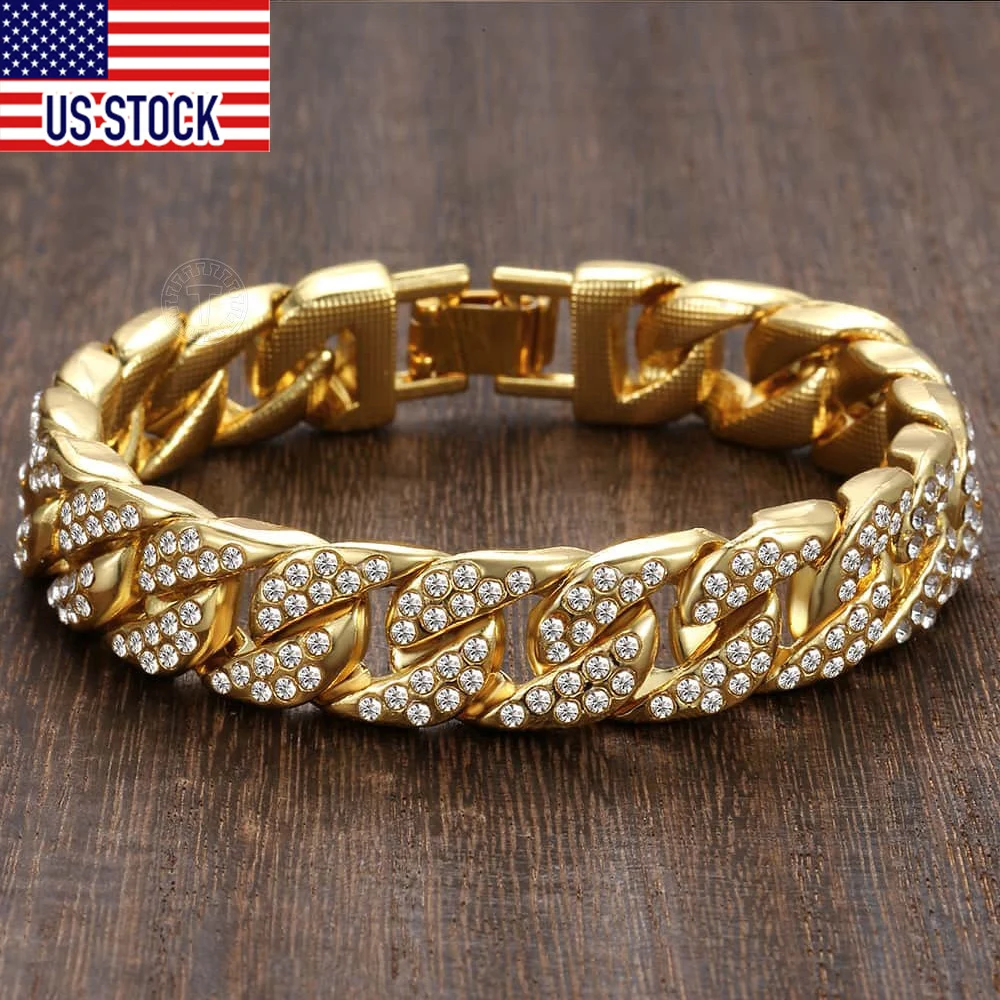 Davieslee 14mm 20cm Mens Bracelet for Women Jewelry Curb Cuban Chain Yellow Gold Color Paved Rhinestones GB403
Davieslee 14mm 20cm Mens Bracelet for Women Jewelry Curb Cuban Chain Yellow Gold Color Paved Rhinestones GB403