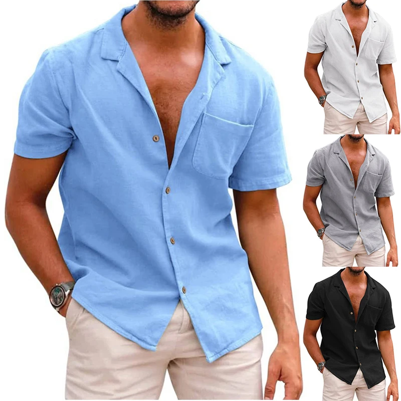 Mens Cotton Linen Shirts Short-Sleeved T-shirt Fashion Loose Button Down Tropical Holiday Beach Shirts Solid Color Man Clothes
Mens Cotton Linen Shirts Short-Sleeved T-shirt Fashion Loose Button Down Tropical Holiday Beach Shirts Solid Color Man Clothes