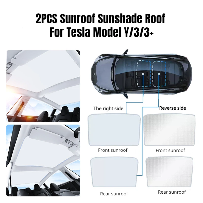

Sunroof Sunshade Roof for Tesla Model Y/3/3+ Highland Upgrade Ice Cloth Buckle Sun Shades Glass Roof Front Rear Sunroof Skyligh