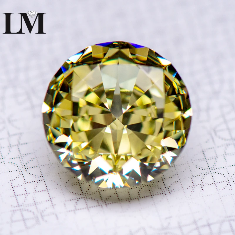 

High Carbon Diamond Cubic Zirconia 5A Grade Olive Yellow Color Round Shape 4k Crushed Ice Cut Lab Synthetic Cz Gemstone Jewelry