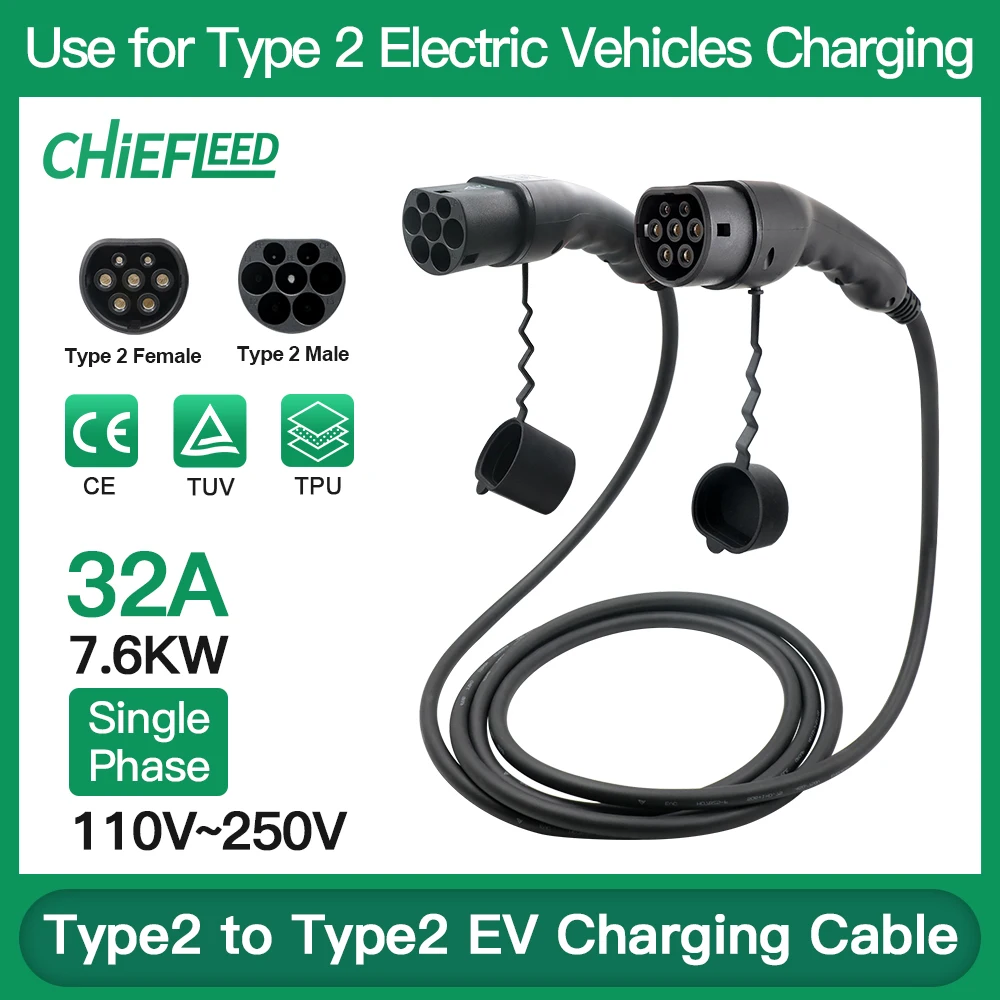 

Зарядный кабель Chief leed для электромобилей, тип 2-Тип 2, разъем «Мама»-«папа» 32 А, 4 м, 5 м, 1-фазный кабель, Электромобиль, шнур для зарядной станции