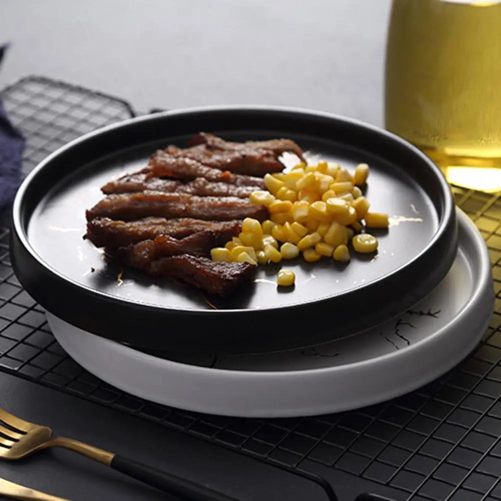 

Nordic style marble plate innovation home ceramic western style steak plate black tableware breakfast plate