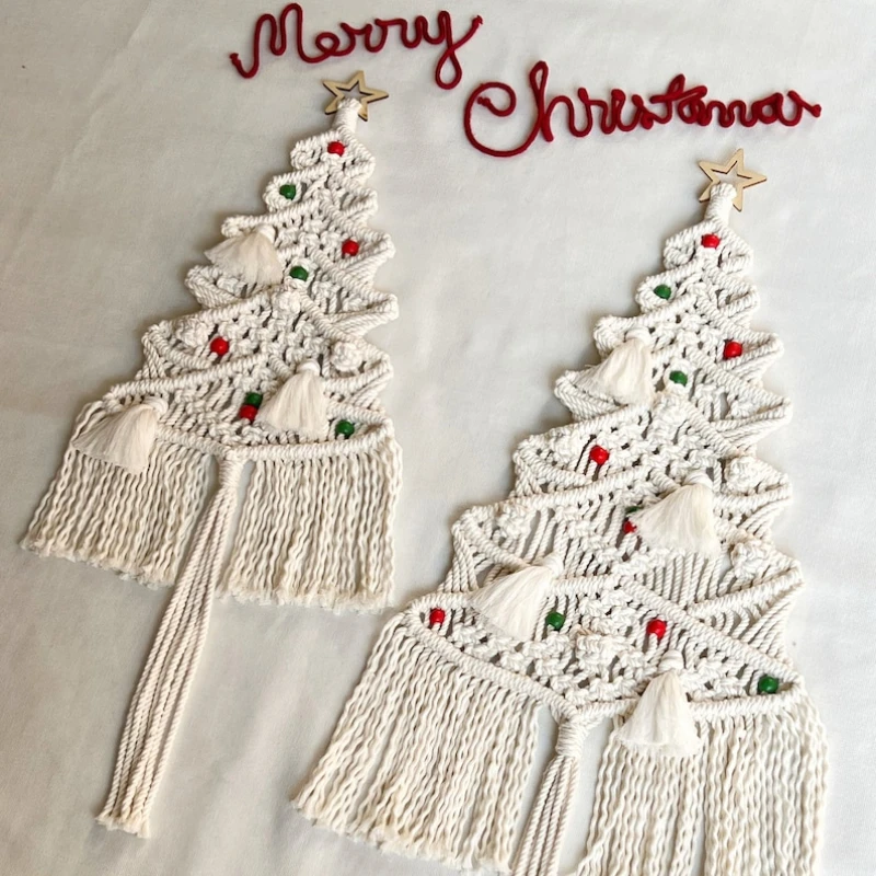 Macrame Christmas Tree Wall Hanging - White Boho Holiday Decor 4 S9ecd3793fac34f3d8f052adb3abc094ev