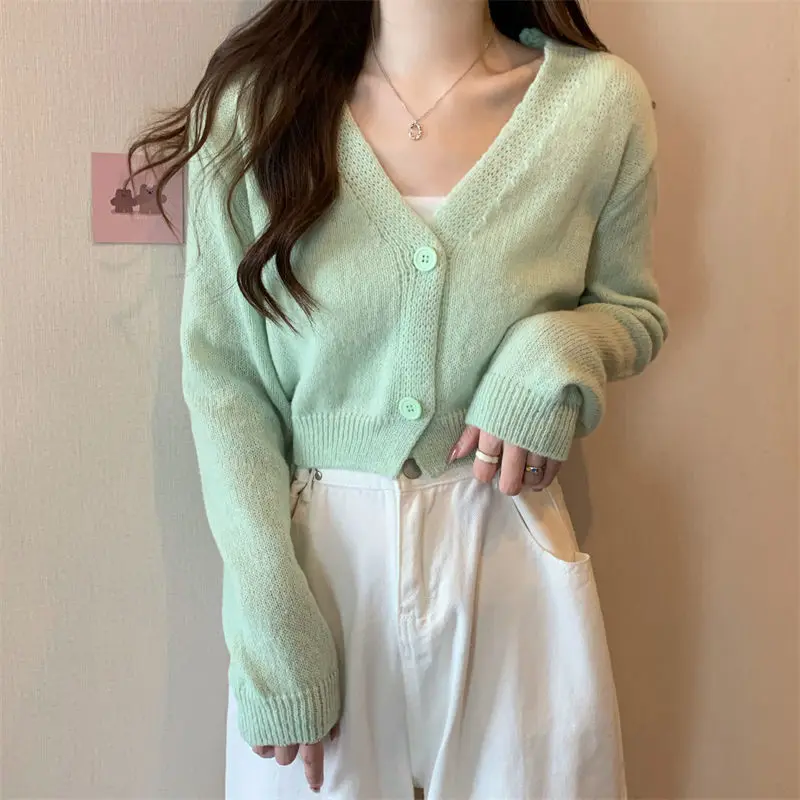 Crop Cardigan Women Slim Autumn Girlish All-match Ulzzang Tender V-neck Casual Outwear Aesthetic Classic Students Chic Clothing Crop Cardigan Women Slim Autumn Girlish All-match Ulzzang Tender V-neck Casual Outwear Aesthetic Classic Students Chic Clothing