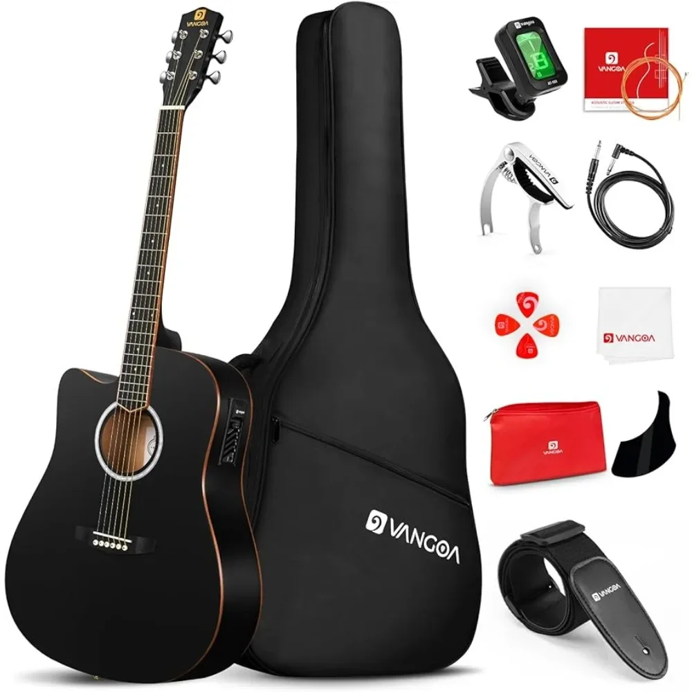 

Kit for Adult Beginner Full Size Cutaway Lefty Acoustic Guitar Bundle Set with Built-in 4 Band Bag Tuner Cable Freight free