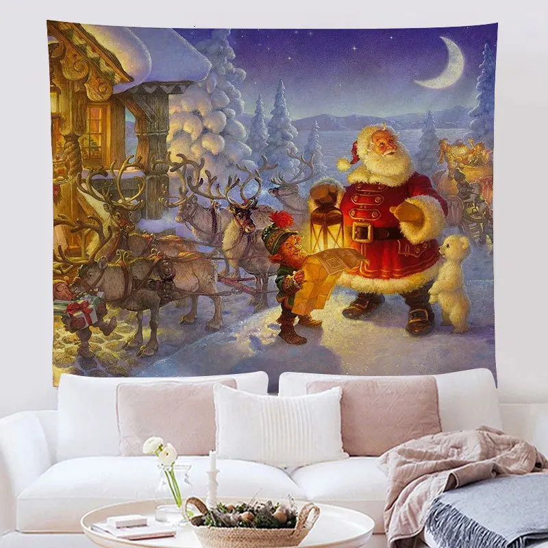 

Christmas Tapestry Cute Santa Claus Snowman Wall Hanging Ins Bohemian Room Decoration Party New Year Background Cloth Tapestries