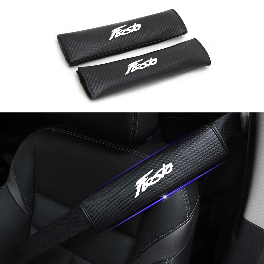 

For Ford Fiesta Car Safety Seat Belt Harness Shoulder Adjuster Pad Cover Carbon Fiber Protection Cover Car Styling 2pc