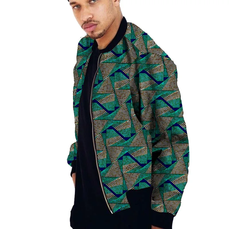 

African Men's Coat Nigerian Fashion Print Bomber Jacket Tailor Customized Stand Collar Male Jackets