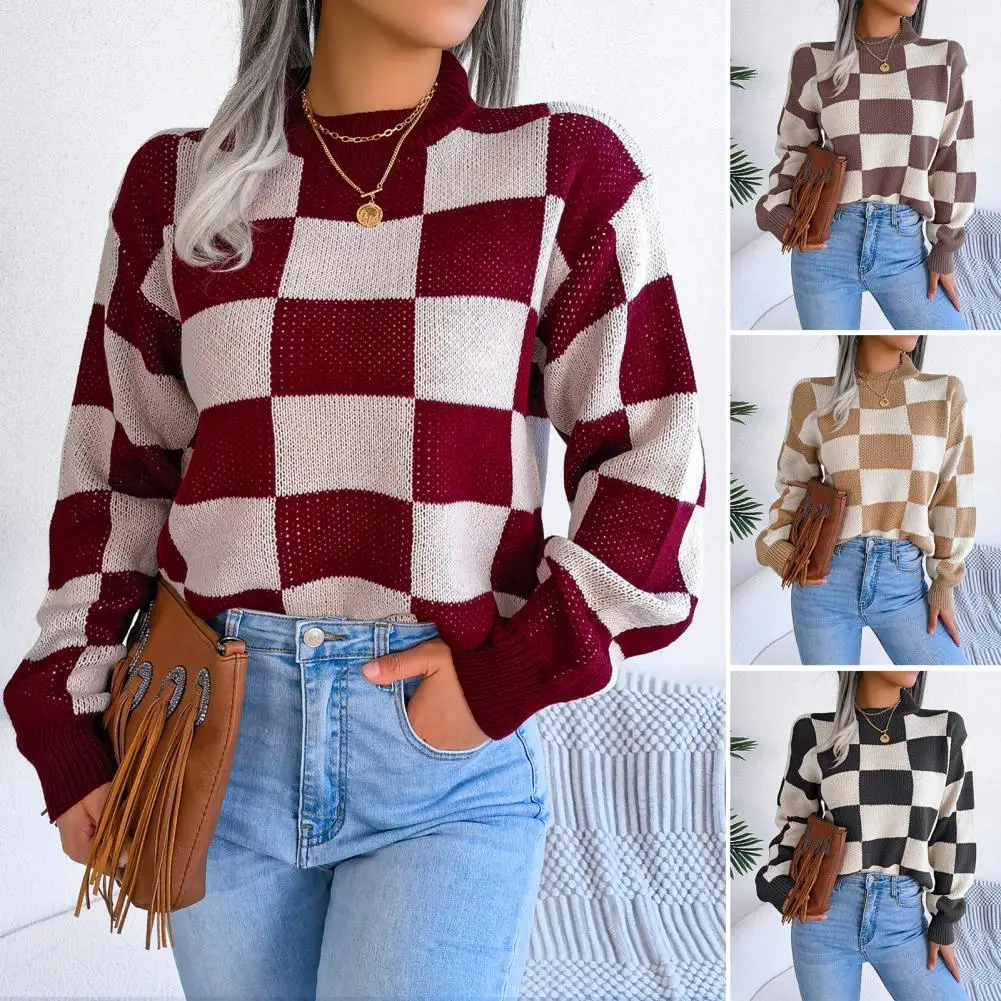 Contrasting Color Knit Sweater Stylish Women's Autumn Winter Knit Sweater Tops O-neck Long Sleeve Loose Pullover Plaid Print
Contrasting Color Knit Sweater Stylish Women's Autumn Winter Knit Sweater Tops O-neck Long Sleeve Loose Pullover Plaid Print