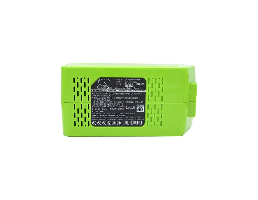 CS 3000mAh Battery For Cramer 40V110 40V220 GreenWorks 20202 22262 24252 25312 2601102 29252 29282 29302 29462 29472
CS 3000mAh Battery For Cramer 40V110 40V220 GreenWorks 20202 22262 24252 25312 2601102 29252 29282 29302 29462 29472