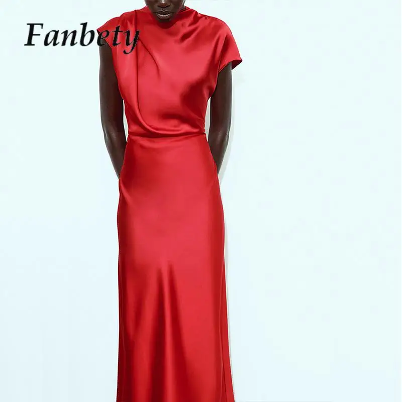 Women Elegant Short Sleeve Party Dress Fashion Chic Satin O-Neck Bow Slim Maxi Dress Vintage Solid Color Smooth Red Prom Dresses
Women Elegant Short Sleeve Party Dress Fashion Chic Satin O-Neck Bow Slim Maxi Dress Vintage Solid Color Smooth Red Prom Dresses