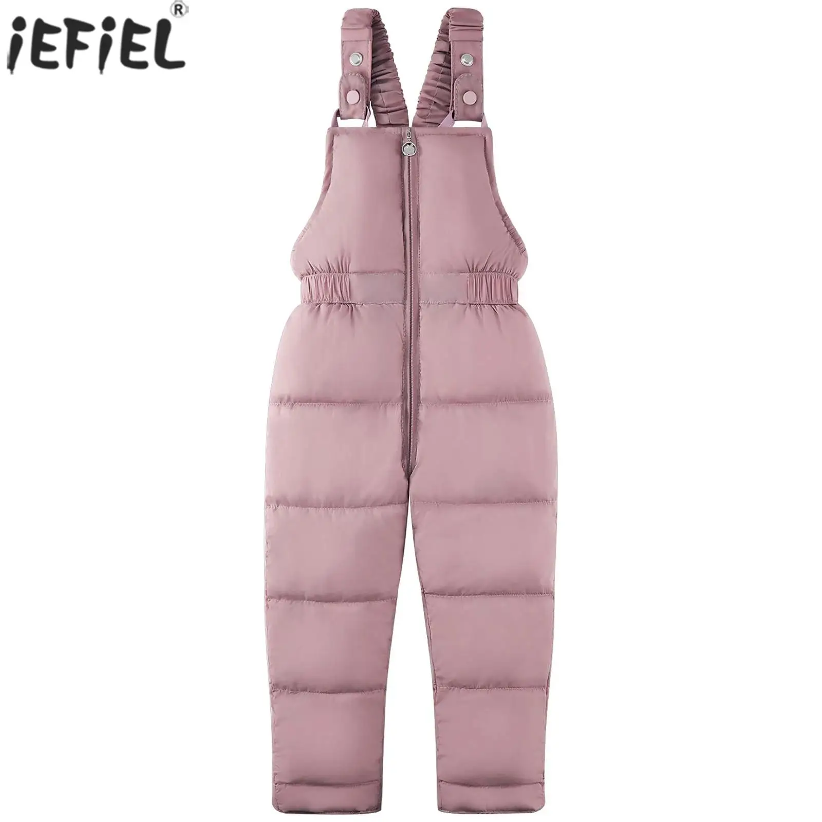 

Toddler Baby Boys Girls Warm Puffer Snow Pants Winter Clothes High Waist Zipper Suspender Pants Solid Color Overalls Snowsuit