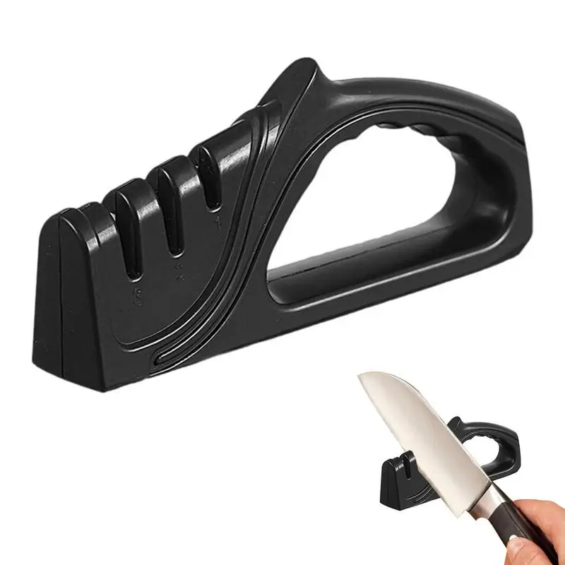 

Kitchen 3-Segment Knife Sharpener Multi-Functional Hand-Held Sharpening Stone Non Slip Kitchen Knives Quick Sharpening Tool