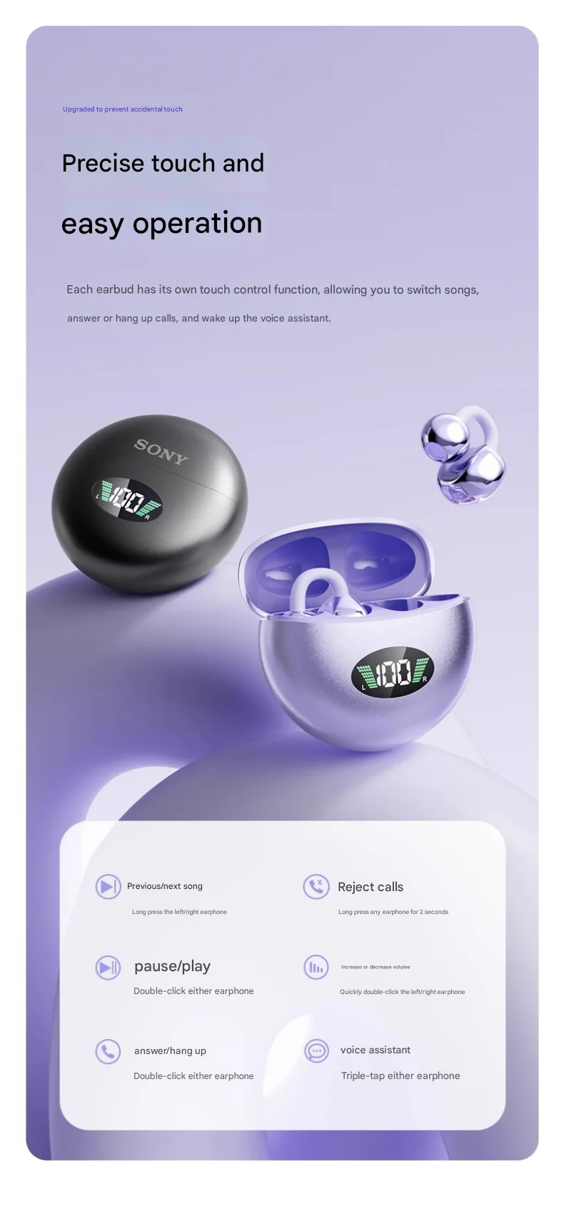 Original Sony Wireless Earphone Open Ear Q88 Ear Clip ENC Headset Bluetooth 5.4 HD Call Touch Control Headphone for Android iOS Original Sony Wireless Earphone Open Ear Q88 Ear Clip ENC Headset Bluetooth 5.4 HD Call Touch Control Headphone for Android iOS
