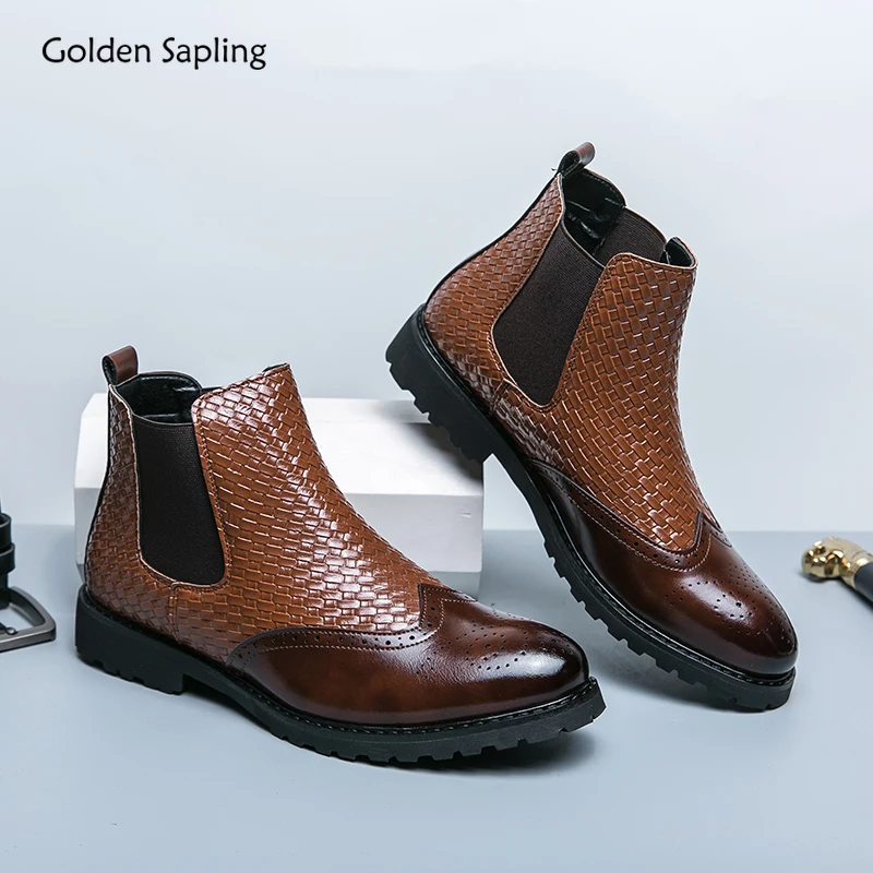 

Golden Sapling Fashion Men's Boots Patchwork Leather Brogue Shoes Casual Business Chelsea Boot Leisure Party Men Formal Shoes