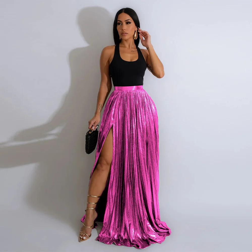2024 Spring High Side Split Big Swing Pleated A-line Floor Length Skirt Women High Waist Street Birthday Party Night Long Skirts
2024 Spring High Side Split Big Swing Pleated A-line Floor Length Skirt Women High Waist Street Birthday Party Night Long Skirts