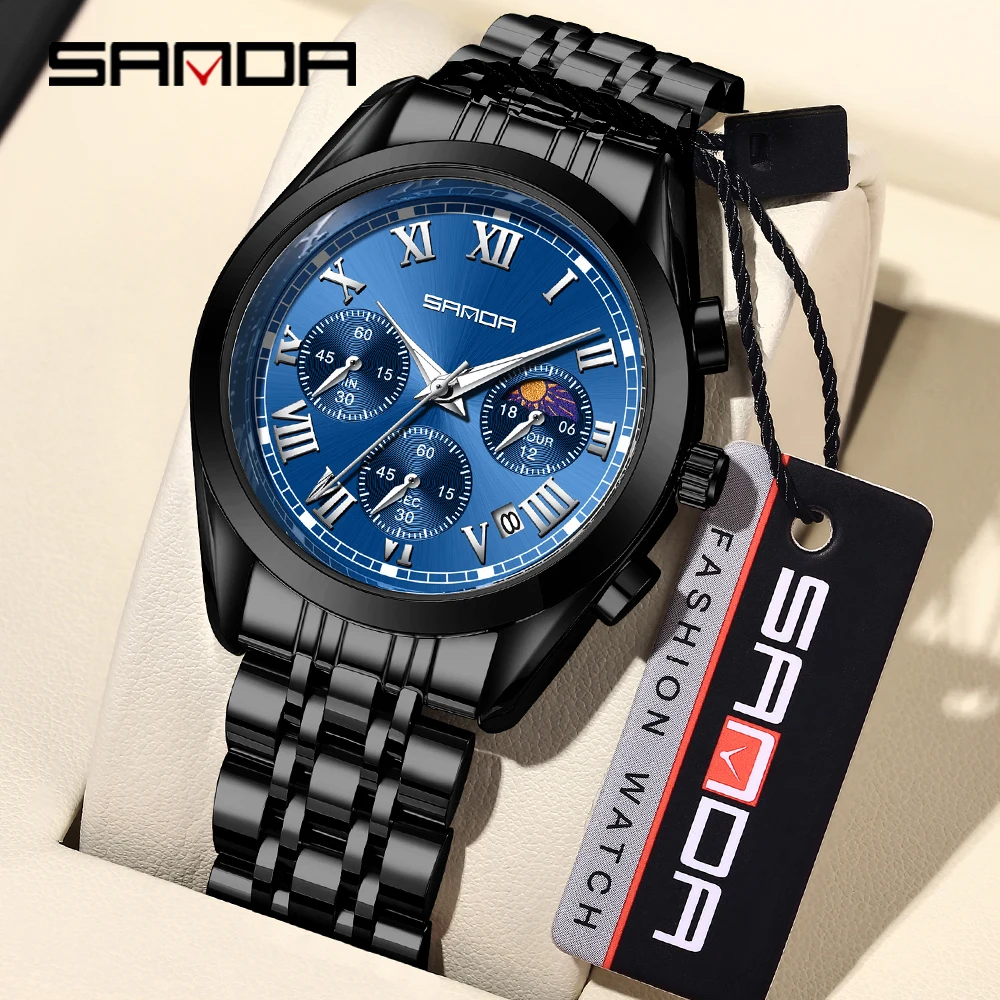 

Sanda 5012 Quartz Watch is a popular men's true six needle steel strap casual, cool, and fashionable watch