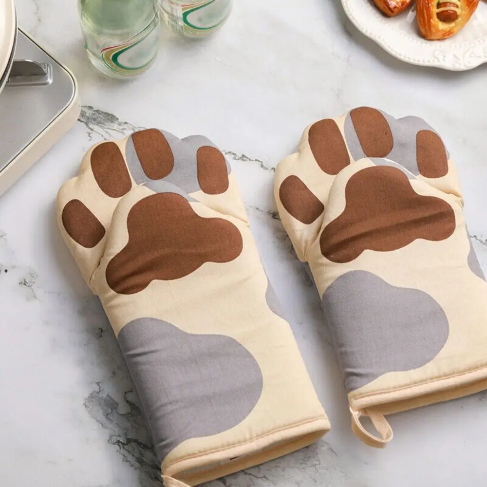 

Cotton Cat Paws Oven Mitts High Quality Anti-scald Gray Microwave Insulated Gloves Heat Protective Baking Oven Gloves