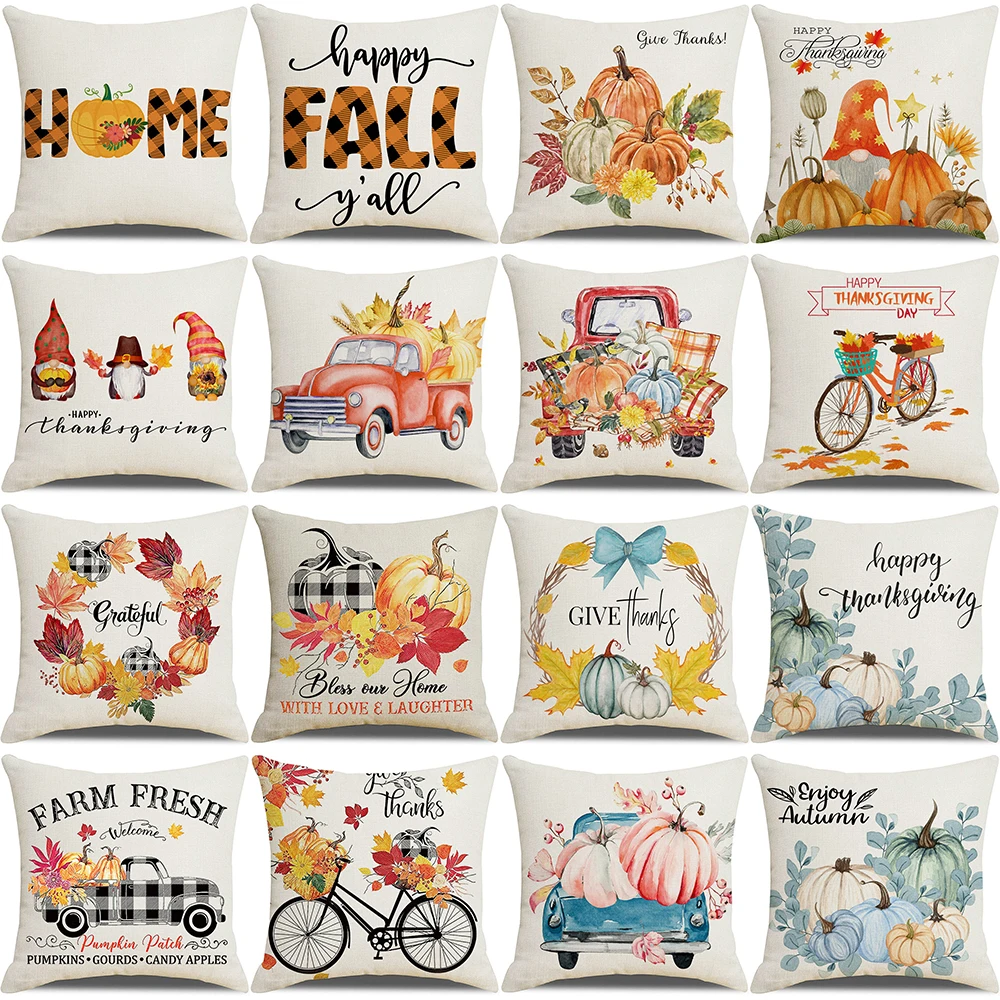 Autumn Thanksgiving Pillow Cover 18x18 Inches Linen Throw Pillow Case Maple Leaves Pumpkin Dwarfs Cushion Cover for Thanksgiving
Autumn Thanksgiving Pillow Cover 18x18 Inches Linen Throw Pillow Case Maple Leaves Pumpkin Dwarfs Cushion Cover for Thanksgiving