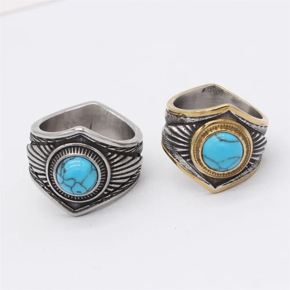 CHUANGCHENG Vintage Blue Turquoise Feathered Men's Stainless Steel Man Rings Size 7-12
CHUANGCHENG Vintage Blue Turquoise Feathered Men's Stainless Steel Man Rings Size 7-12