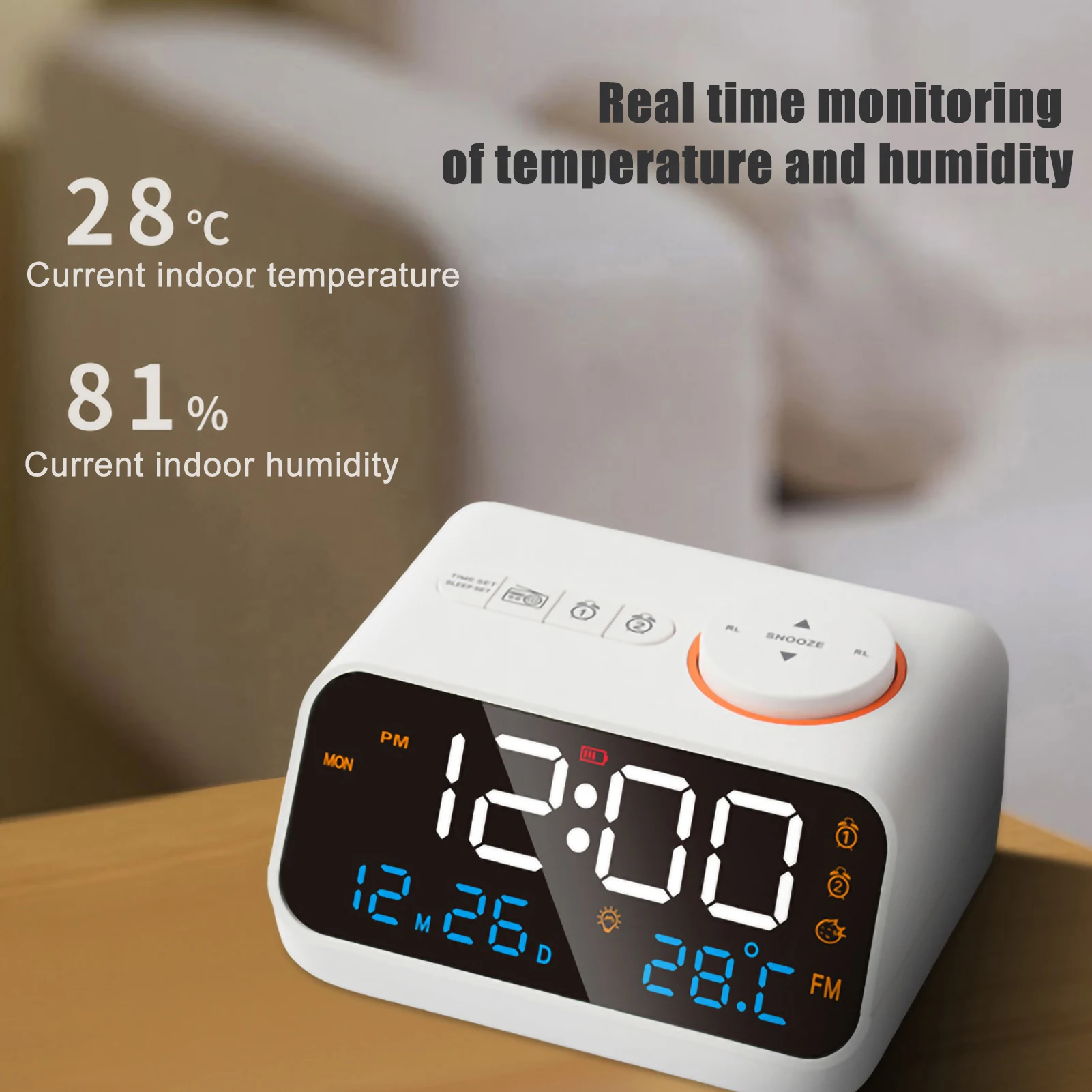 Mordern 24hr FM Radio LED Alarm Clock Bedside Wake Up Digital Table Calendar Temperature Humidity Display Screen USB Charging
Mordern 24hr FM Radio LED Alarm Clock Bedside Wake Up Digital Table Calendar Temperature Humidity Display Screen USB Charging