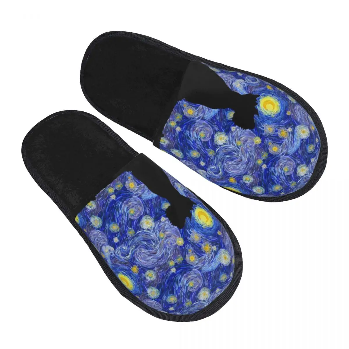 

Custom Scottish Terrier Van Gogh Starry Night Soft Memory Foam House Slippers Women Scottie Dog Comfy Warm Anti-Skid Slipper