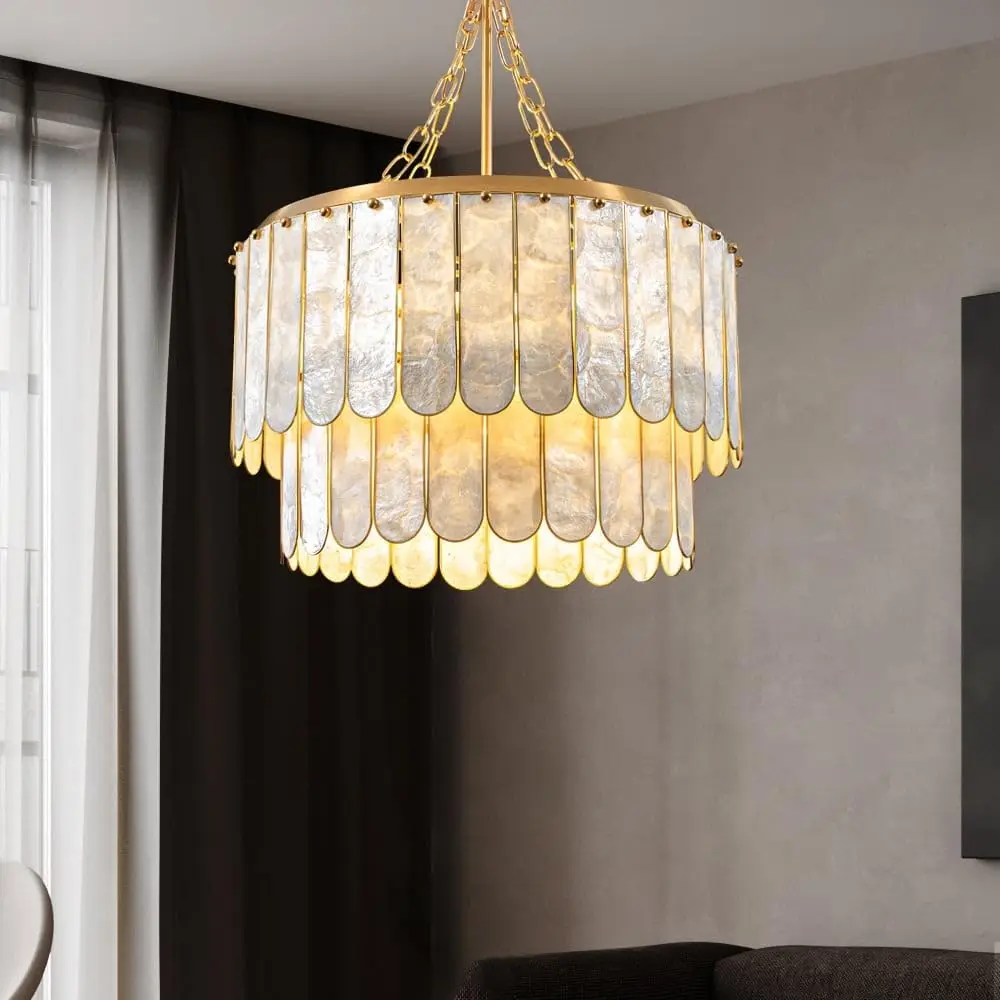 Weibath 5-Light Chandelier Shell 2 Tiered Faceted Pendant Light for Living Room Gold & White chandeliers lighting for living
Weibath 5-Light Chandelier Shell 2 Tiered Faceted Pendant Light for Living Room Gold & White chandeliers lighting for living