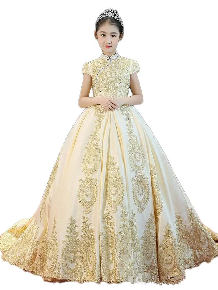 Royal Gold Color Flower Girl Dress for Weddings Satin Lace Applique Beaded Gown Girl Party Communion Pageant Dresses
Royal Gold Color Flower Girl Dress for Weddings Satin Lace Applique Beaded Gown Girl Party Communion Pageant Dresses