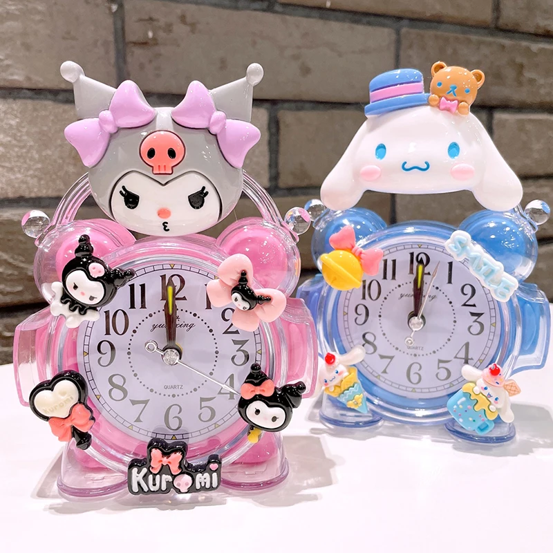 

New Sanrio Kawaii Kuromi Cinnamoroll Alarm Clock Girls Students Cartoon Hello Kitty My Melody Wake Up Bell Children Toys for Kid