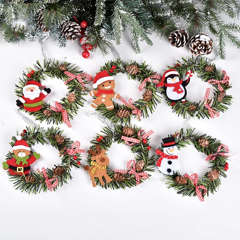 

2pcs Merry Christmas Decor for Home Navidad Mini Wreath Decor Wall Door Garland Xmas Santa Claus Party Decor Natale Новый Год