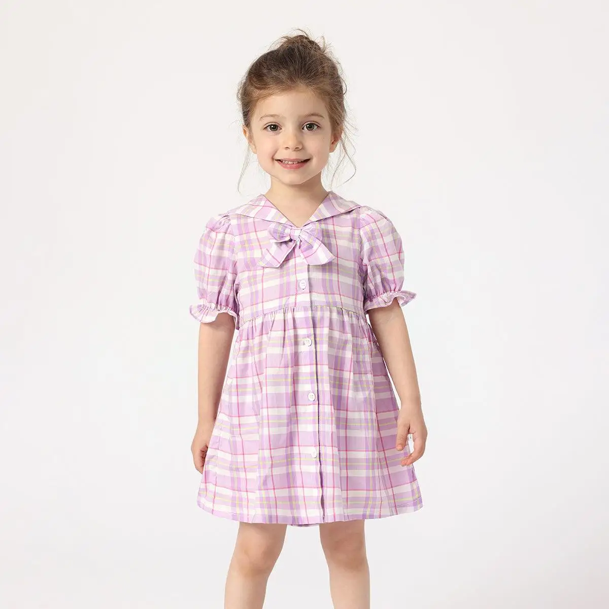 

MARC&JANIE Girls Summer Preppy Style Plaid Skirt Shawl Collar Dresses 230960