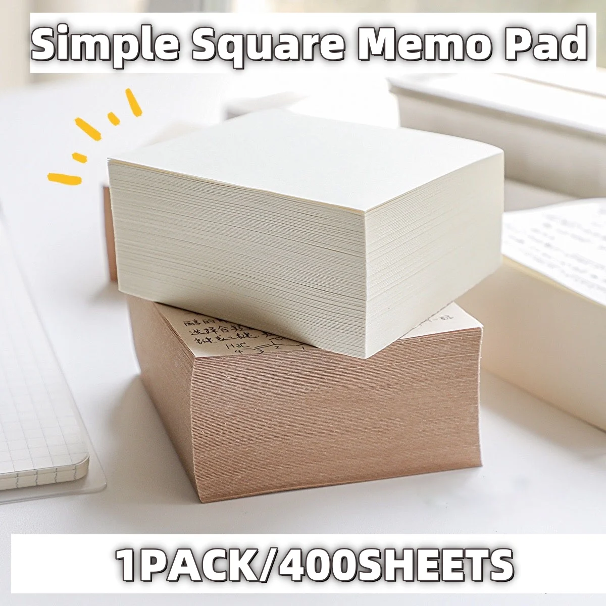

400 Sheets Square Tear-Off Sticky Notes Non-Adhesive Memo Pad Simple Journal Notepad Base Material Paper Planner School Supplies