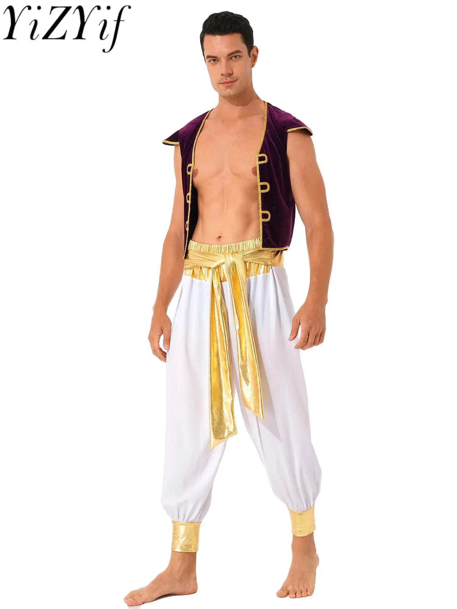 

Adult Arab Prince Costume Mens Persian Arabian Halloween Role Play Vest And Harem Pant Suit Arab Prince Cosplay Carnival Outfits